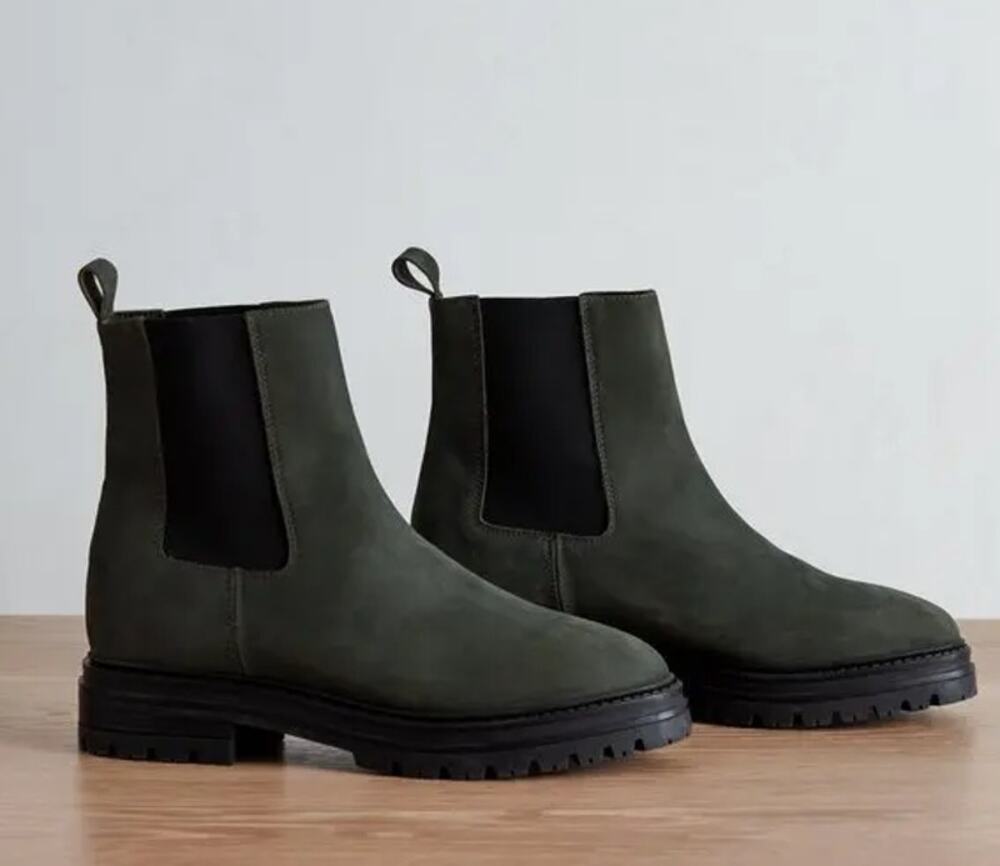 Jenni Kayne Brooklyn Lug Chelsea Boot Leather Ankle Boots Forest Green Black